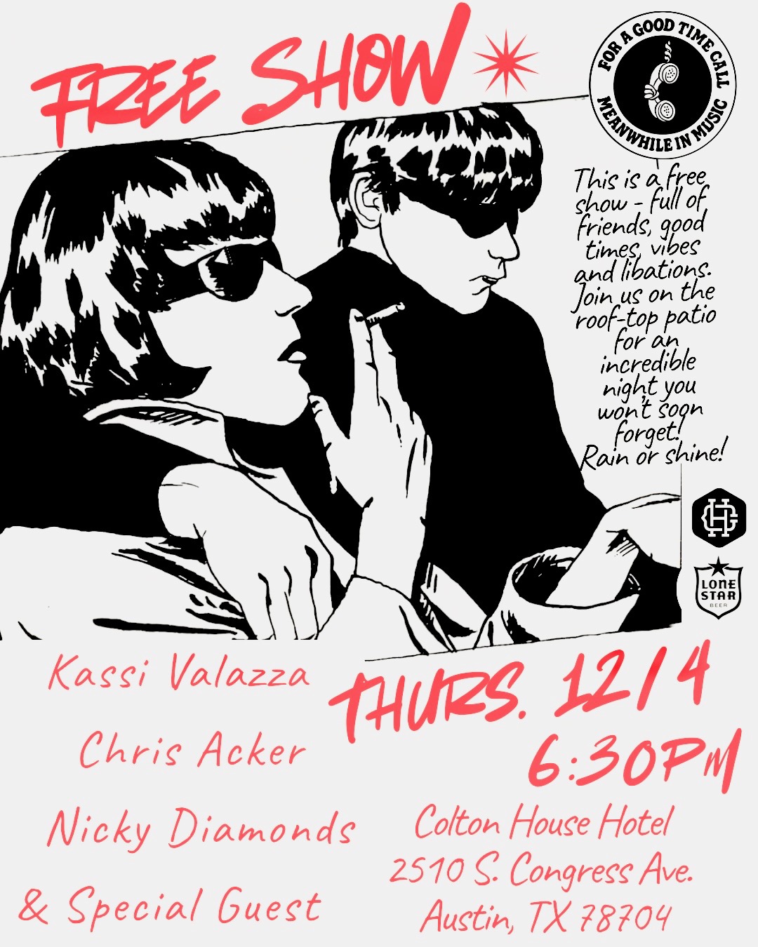 Free Show on the Rooftop Patio — Kassi Valazza, Chris Acker, Nicky Diamonds — show poster
